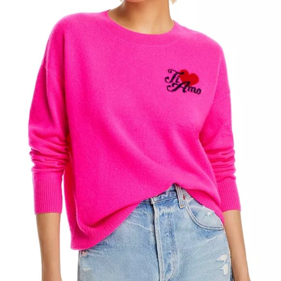 NWOT AQUA 100% Cashmere Ti Amo Crewneck Sweater - Exclusive - Picture 3 of 15